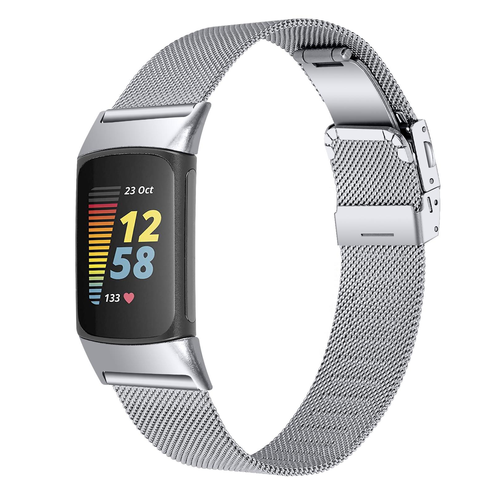 

Milanese Band for Fitbit Charge 5/6 Stainless Steel Smart Watch Strap Silver