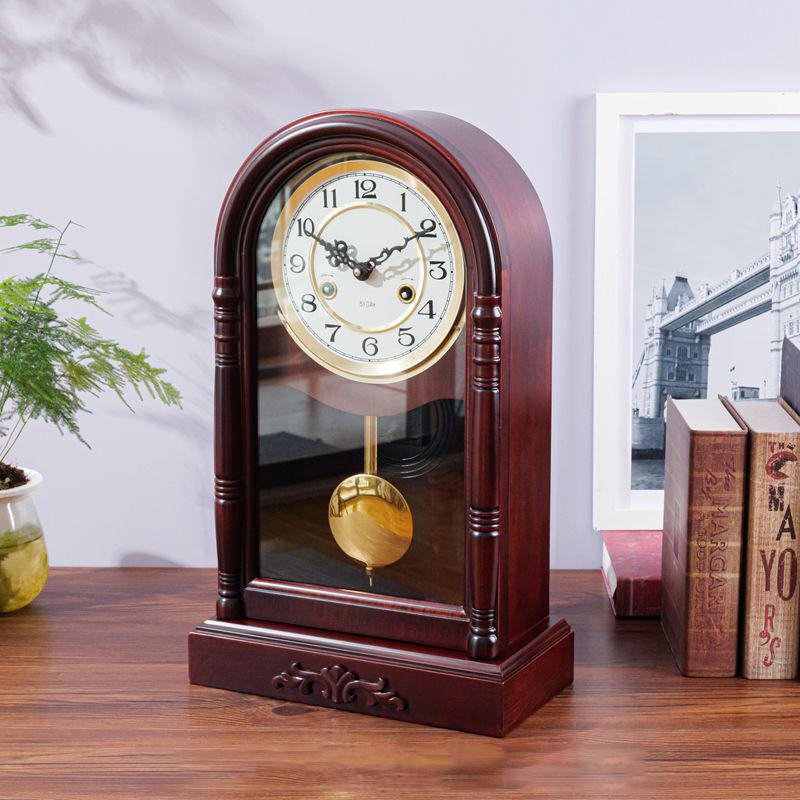 Mechanical Desk Clock Vintage Table Clocks Solid Wood Desktop Decoration Clock Upper Chord Spring Time Reporting Pendulum Clocks