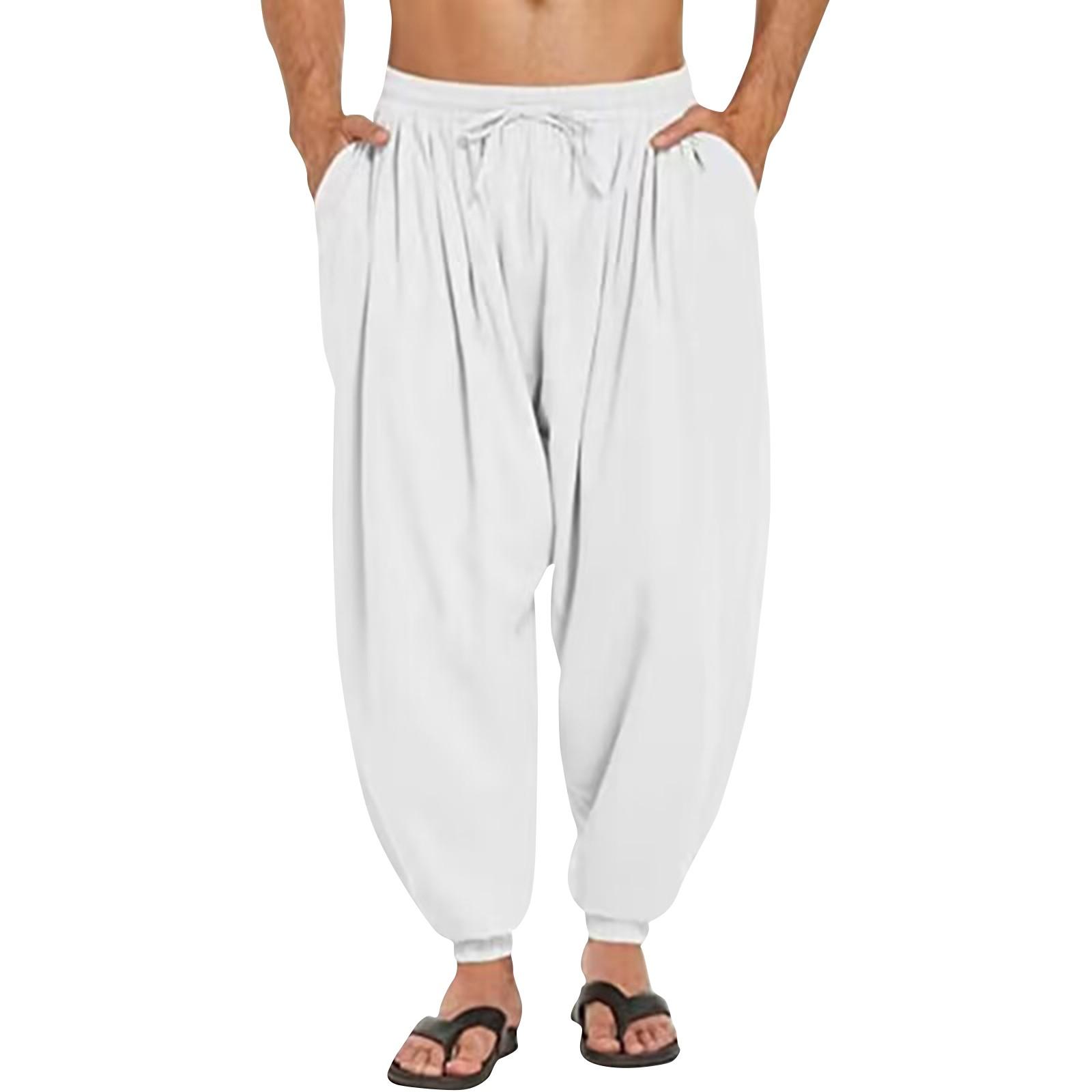 

Мужские летние повседневные удобные свободные укороченные брюки с эластичной резинкой на талии и передним карманом XL белый