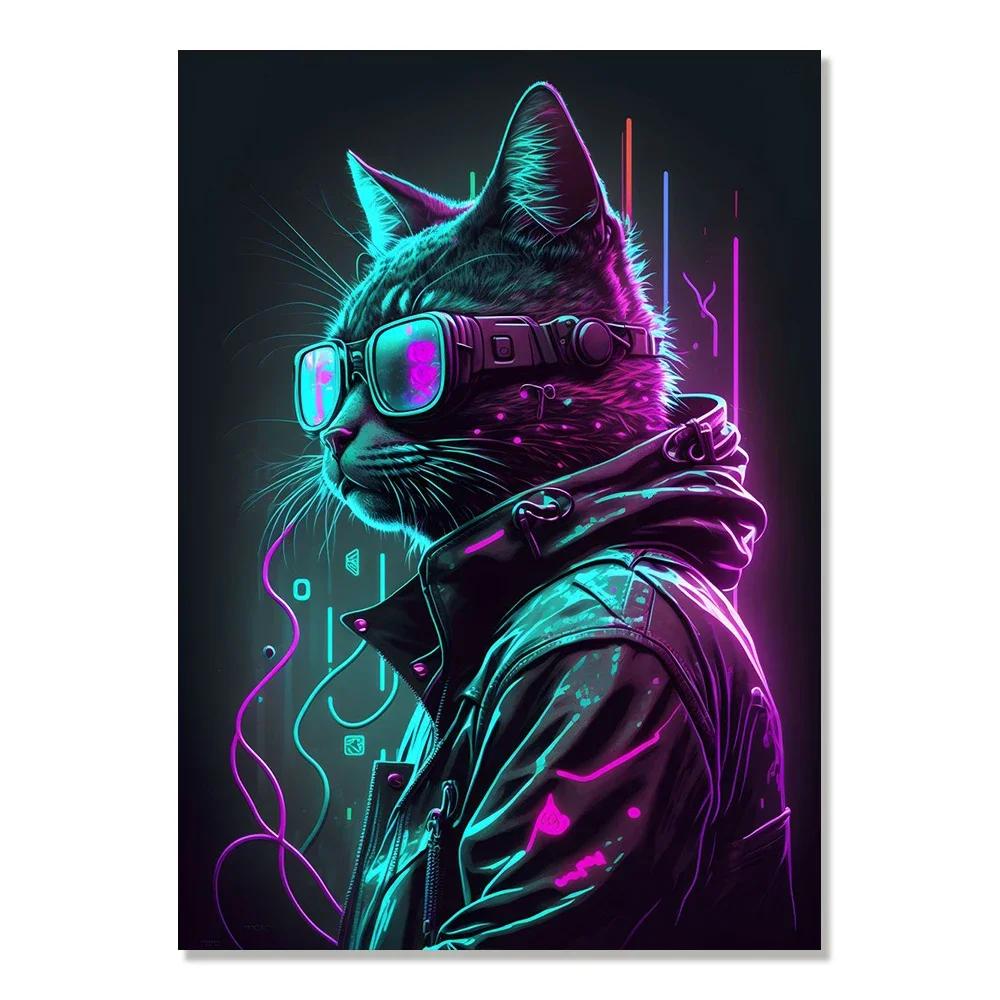 

Киберпанк Стиль Будущее Фэнтези Лев Обезьяна Агент Животное Постер Настенное Искусство Холст Живопись для Гостиной Домашнее Украшение 8X12inch 20x30cm