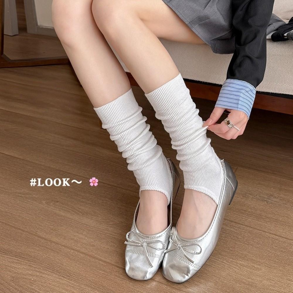 New Fashion Solid Color Knitted Leg Warmers Plain Harajuku Boot Covers Breathable Mid-Calf Socks Women
