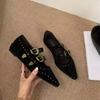 French retro pointed Mary Jane shoes women's new suede flat shoes with skirts versatile small leather shoes
