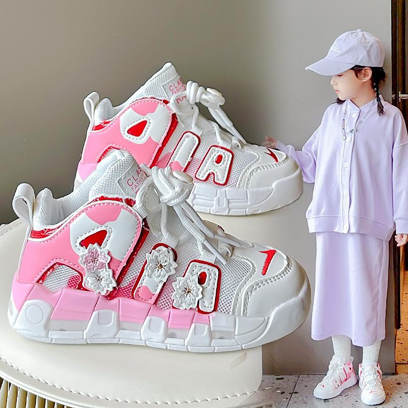 2025 Spring New Girls Leather Soft Sole Sneakers Children's Fashion Casual Shoes Medium and Older Children's Running Shoes Girls