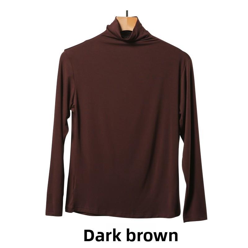 Solid Color Long Sleeve T Shirt For Women With High Neck And Spliced Design