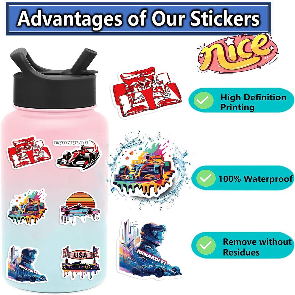 50PCS F1 Formula One Stickers Colorful Graffiti DIY Mug Computer Cell Phone Laptop Decorative Waterproof Stickers