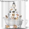 Cute Raining Dogs Shower Curtain,Funny Dog Cartoon Corgi Kids Shower Curtains Hilarious Cute Animal Pets Playing Water Design