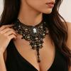 Halloween Black Lace Necklace, Skull Pirate Gothic Clavicle Choker for Women