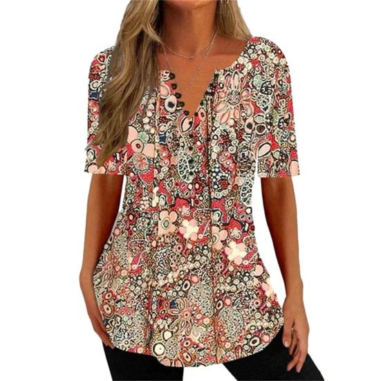 

Женская летняя футболка с цветочным принтом, v-образным вырезом и короткими рукавами, свободная винтажная повседневная одежда средней длины, большие размеры, женская верхняя женская одежда XL светло-коричневого