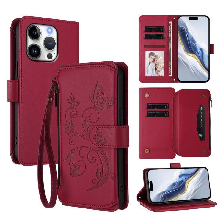 Butterfly Love Flower Multi-card Zipper Wallet Leather Phone Case