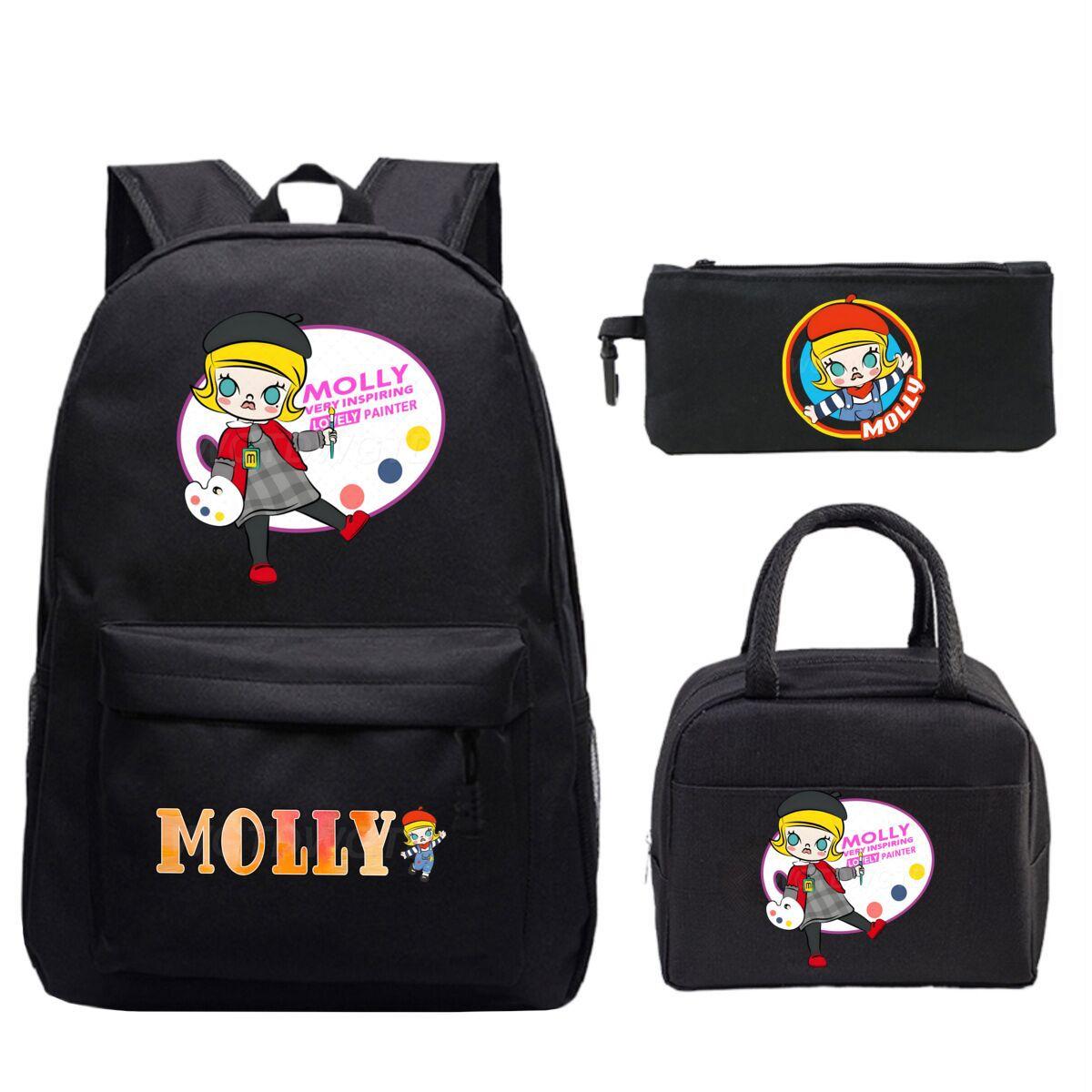 

Cute molly cartoon peripheral casual backpack printing trend primary and secondary school schoolbag three-piece set no specification