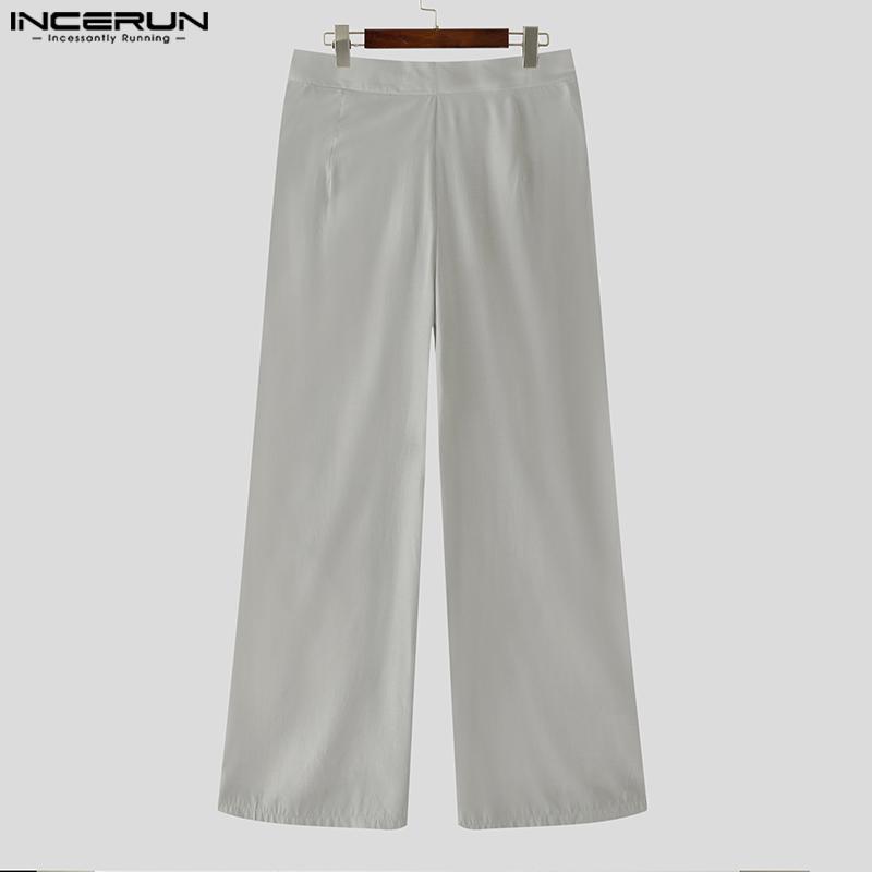 INCERUN Men Zip-up Waist Hollow Mesh Hem Patchwork Long Pants Trousers