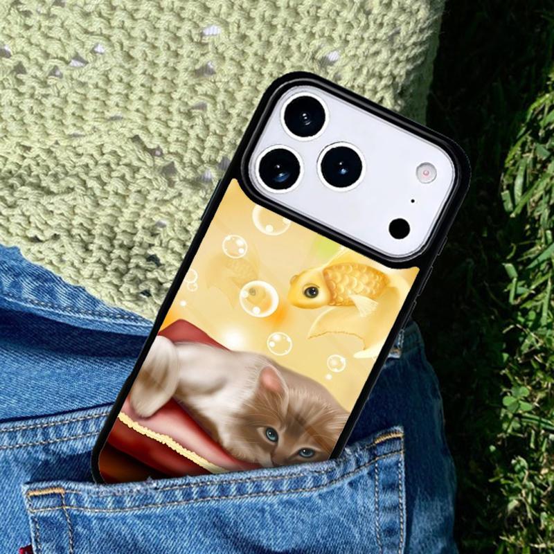 Cat And Goldfish Phone Case Cover for IPhone 11 12 13 14 15 16e 17 Pro Max Coque for IPhone 17 Air