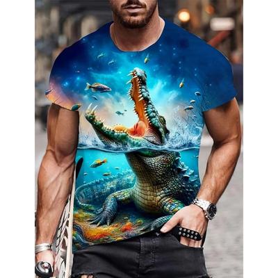 Fashionable Men's Loose T-Shirt with Animal Pattern, Short Sleeve, Crew Neck, Street Style Clothing