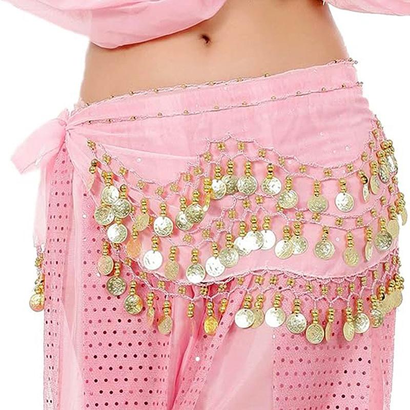Belly Dance Waist Chain Costume Dance Hip Scarf With Golden Coin Decorative Waist Chain For Professional Dance Performances