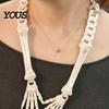 Necklace Halloween Gothic Skeleton Hand Necklace, Punk Cosplay Skull Claw Pendant Palm Choker, Costume Jewelry for Men Women