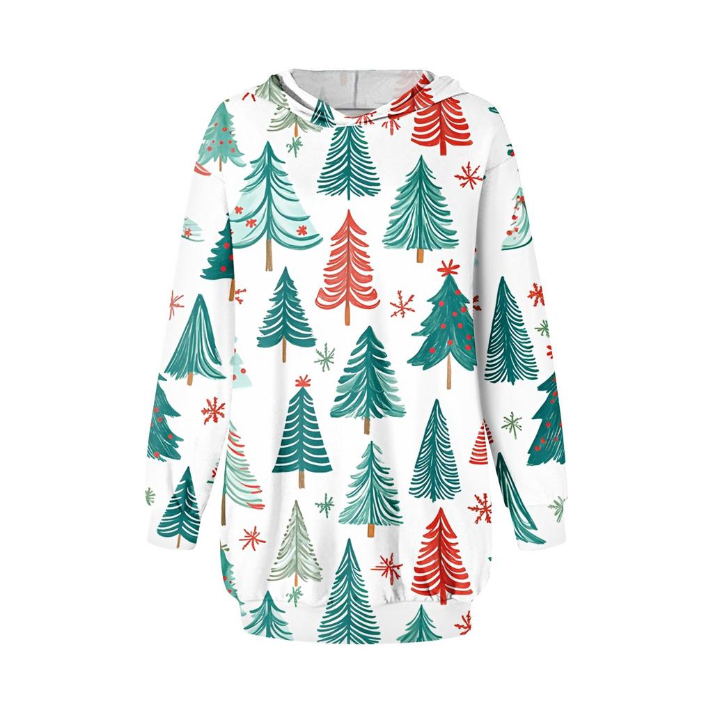 Damemote Løs Uformell lomme Langermet hettegenser trykt sweatshirt topp