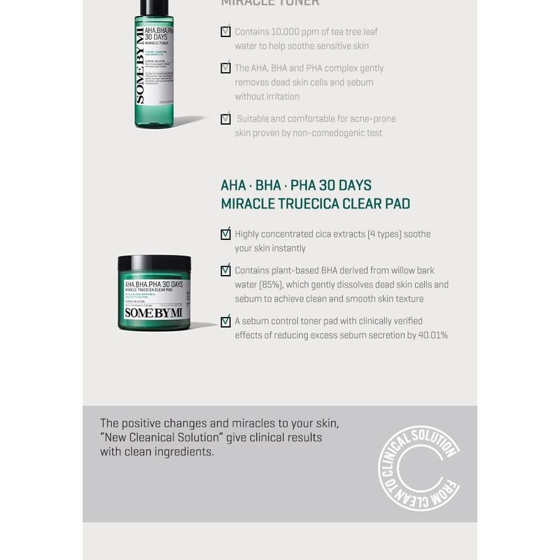 SOME BY MI - AHA, BHA, PHA 30 Days Miracle Truecica Clear Pad