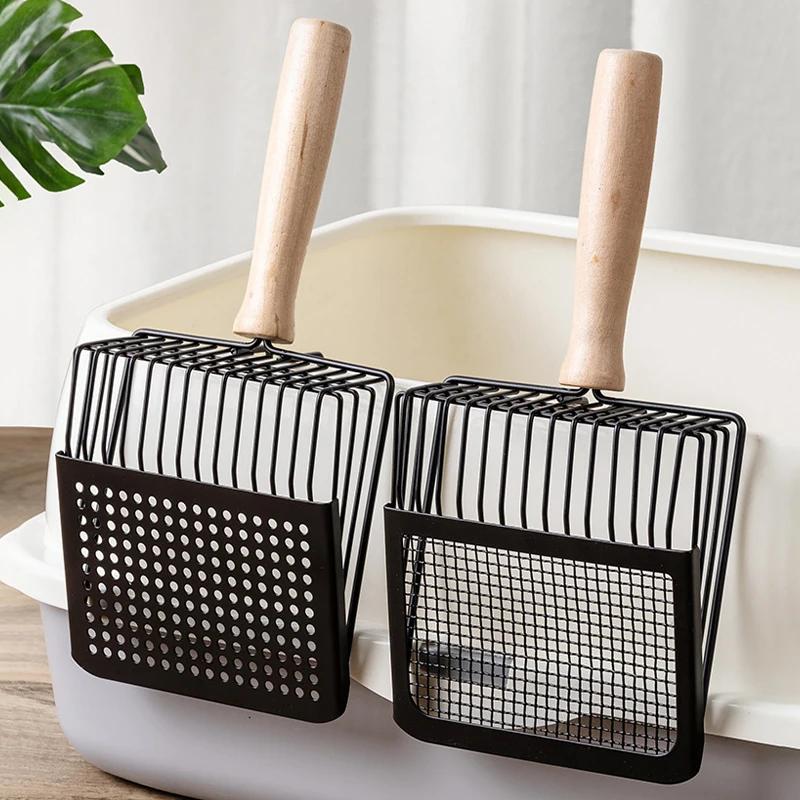 Cat Litter Scoop with Ergonomic Handle & Hook Durable Metal Fine Mesh Sifter Shovel Cat Waste Cleaning Tools for Cat Litter Box