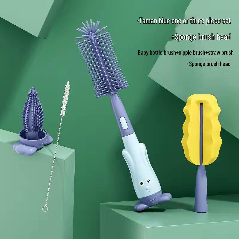 Rotating Silicone Baby Bottle, Nipple, & Straw Cleaning Brush Set