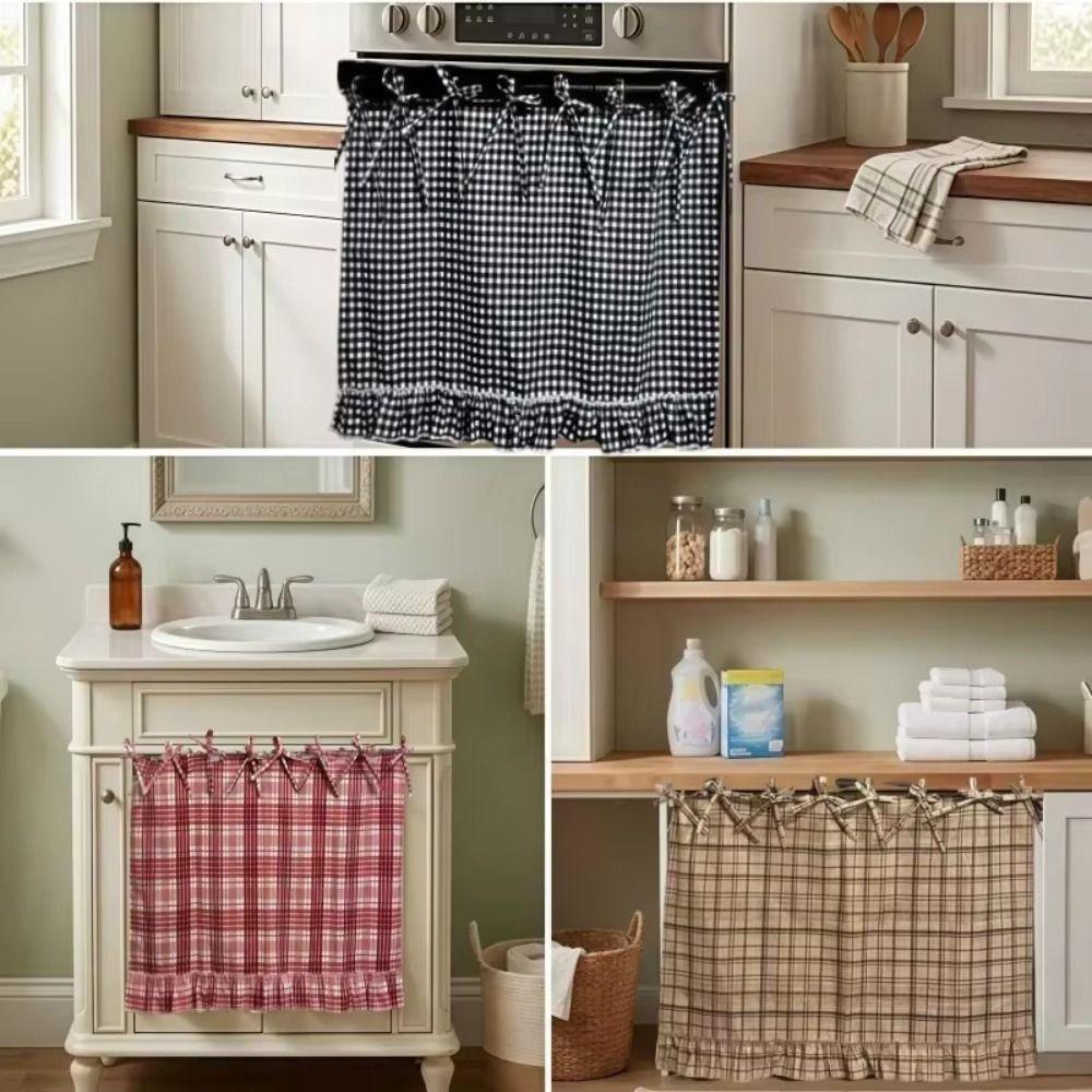 Ruffle Trim Oven Door Curtain Handmade Oven Cover Effortless Install Oven Skirt Rustic Kitchen