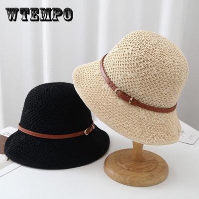 Hat Female French Leather with Sunshade Sun Protection Straw Hat Female Spring and Summer Socialite Fashion Outdoor Beach Bucket Hat