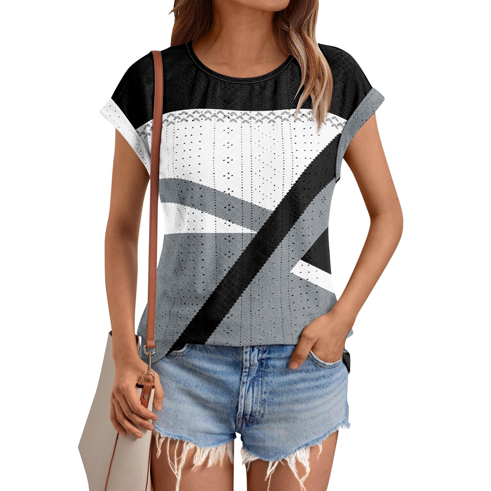 

Жіночі топи Футболки з короткими рукавами Блуза з принтом Одяг, вишивка на люверсах Літній модний одяг XL білий