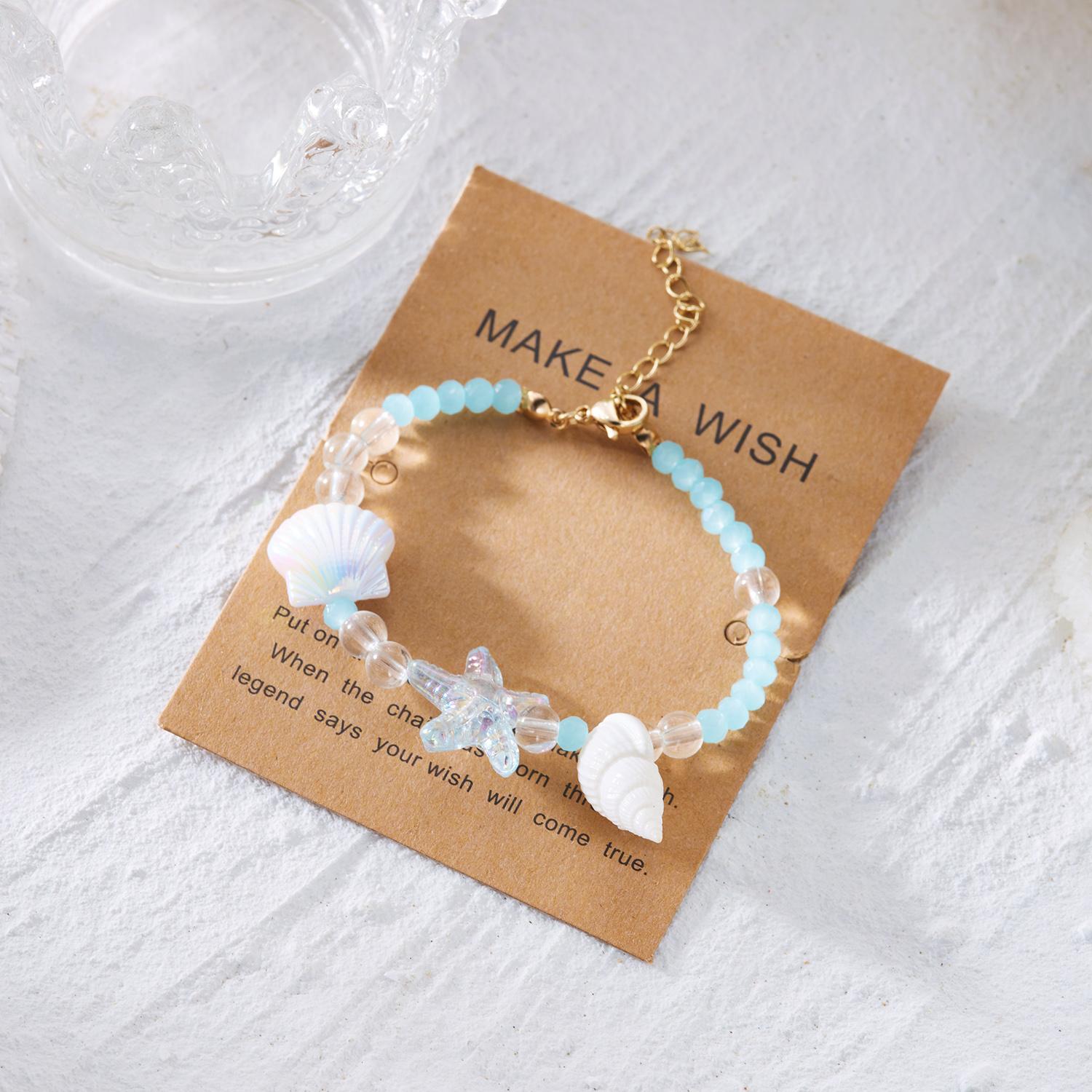 

Handmade Crystal Starfish Shell Charm Bracelets for Women Bohemian Conch Adjustable Bracelets Friendship Beach Holiday Jewelry