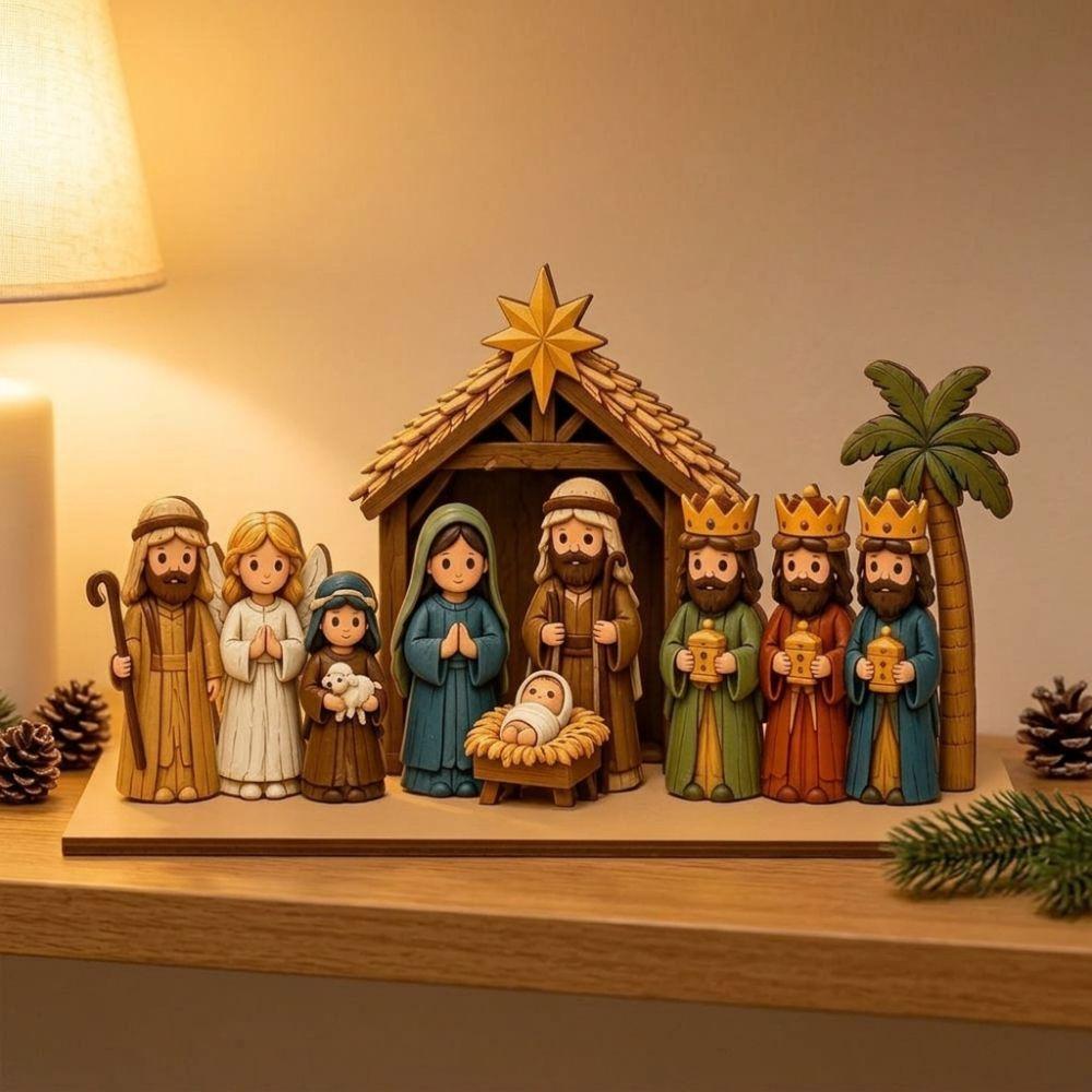 Cartello in Legno Natività di Natale Cristiana Placca in Legno Famiglia Natività Rustica Vintage Esposizione per Finestra
