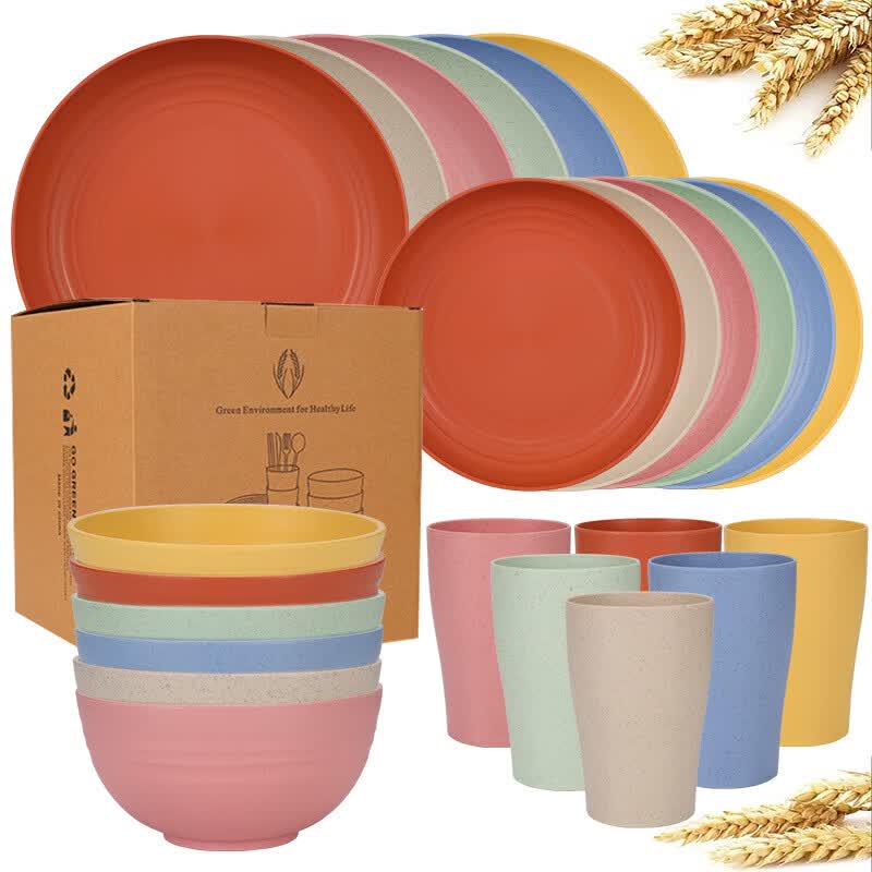 Wheat Straw 24-Piece Mixed Color Dinnerware Set