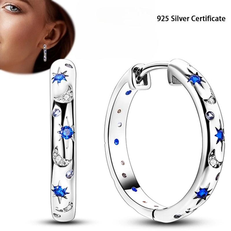 925 Silver Hoop Earrings for Woman Pendientes Zircon Heart Shape Star Eardrop Original Earring Fashion Jewelry