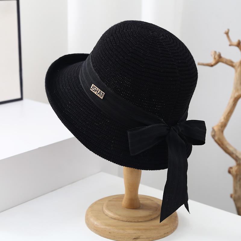 

Шляпа-панама с лентой, женская, весенне-осенняя, для начала зимы, повседневная, универсальная, модная и элегантная вязаная шляпа-котелок adult average size (55-58cm) чёрный