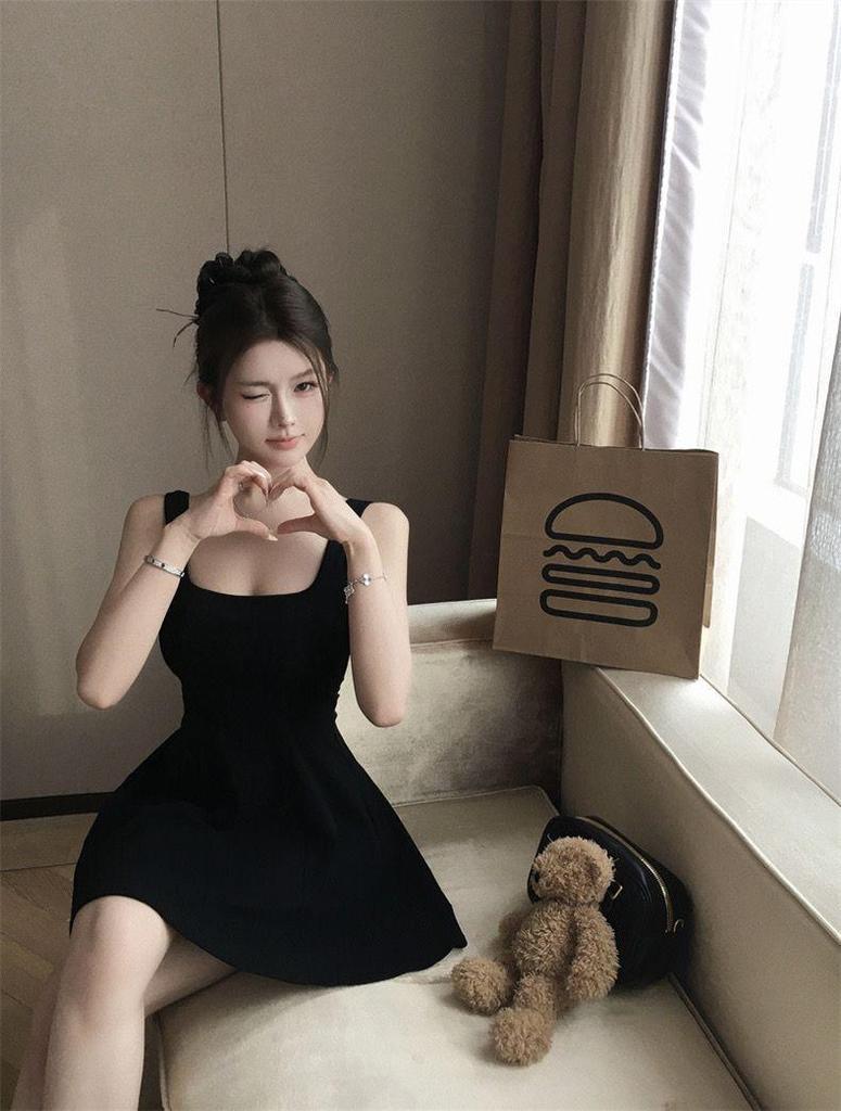 Elegante Vestido A-Line con Tirantes - Falda Corta Adelgazante de Cintura para Primavera/Verano