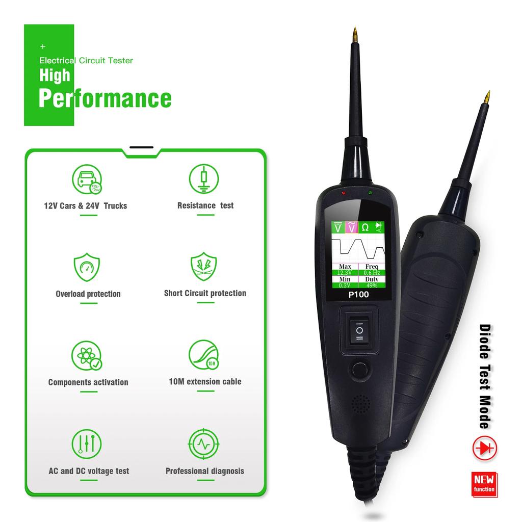 P100 TopDiag P100 2m Car Electrical Circuit Tester Automotive Power Scan Probe Circuit Kit 12V24V Battery Tester Diagnostic Tool