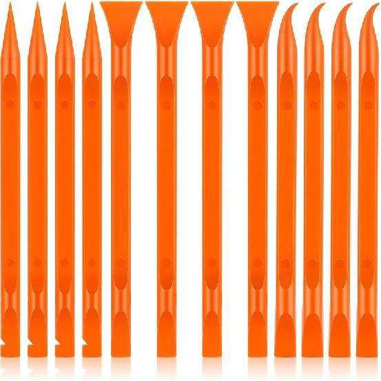 12 PCS Carbon Fiber Plastic Scrapers Tool, Non-Scratch Scraper Tool for Tight Spaces, Multi-Purpose Label Scraper Pen-Shaped, for Car Cleaning