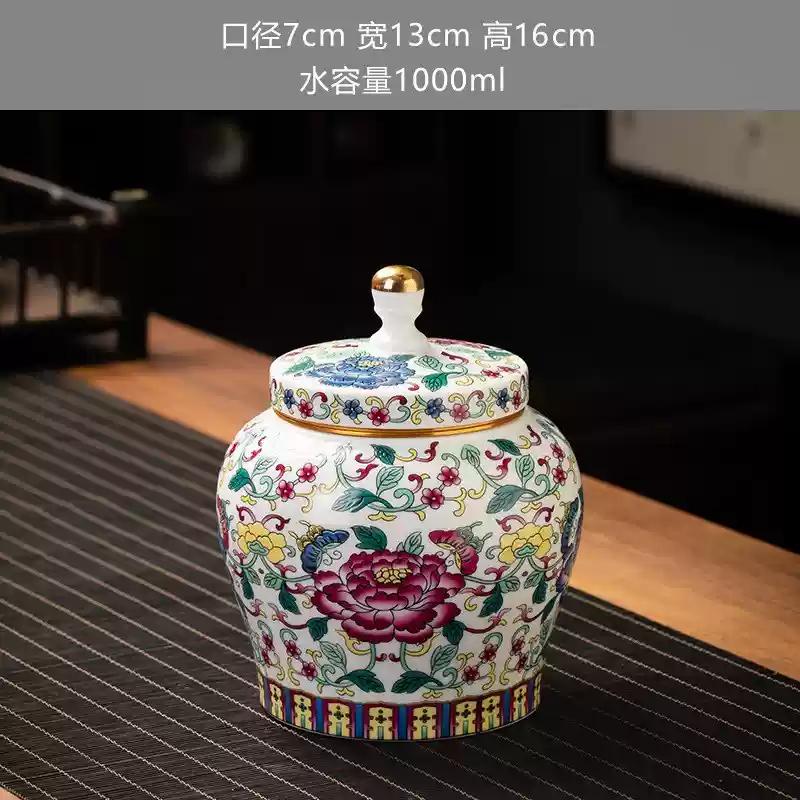 Tea Storage Jar Ceramic Household Storage Sealed Jar Retro Blue and White General Jars Coffeeware Teaware Tea Storage Porcelain