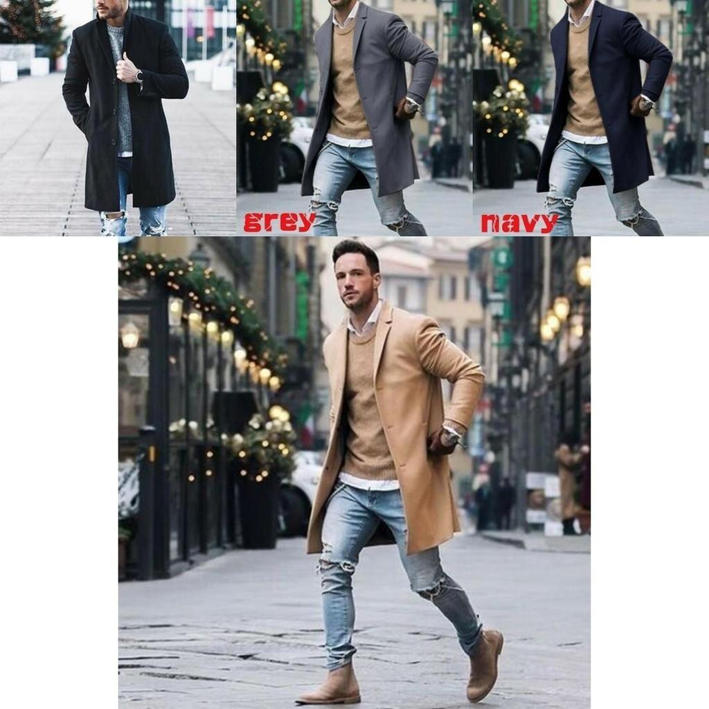 Elegant Men's Lapel Coat Trench Coat With Classic Notched Lapel And Button Up Closure
