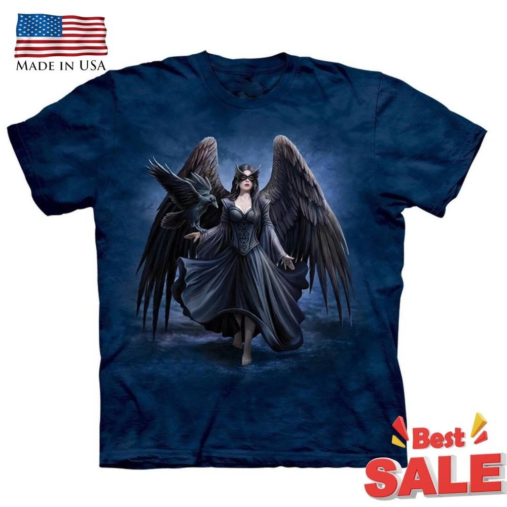 Фея Ангел Ворон Готическая Фэнтези Птица Женщина Темное Искусство Футболка Черно-белая Унисекс Футболка S