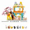 Non-Toxic City Cat Hotel Sets Children A-Frame Pet House Apartment Garden Villa Sakura Tree Building Blocks Friends Animal Toy Kid Gifts