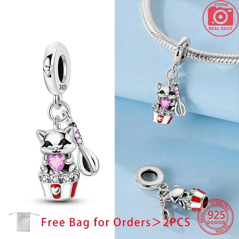 Original Charms Kupfer Rosa Katze Herz Liebe Perlen Passend für Armbänder Perlen Charms Schmuck Geschenkherstellung Feiner Schmuck