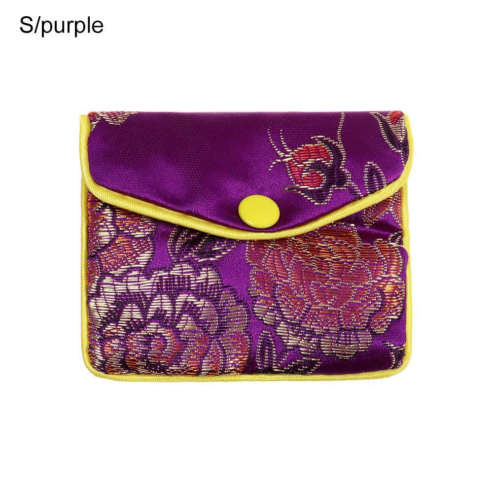 Brokat Handgefertigt Tragbar Reißverschluss Schmucktasche Aufbewahrungsbeutel Stickerei Tasche Druckknopfetui