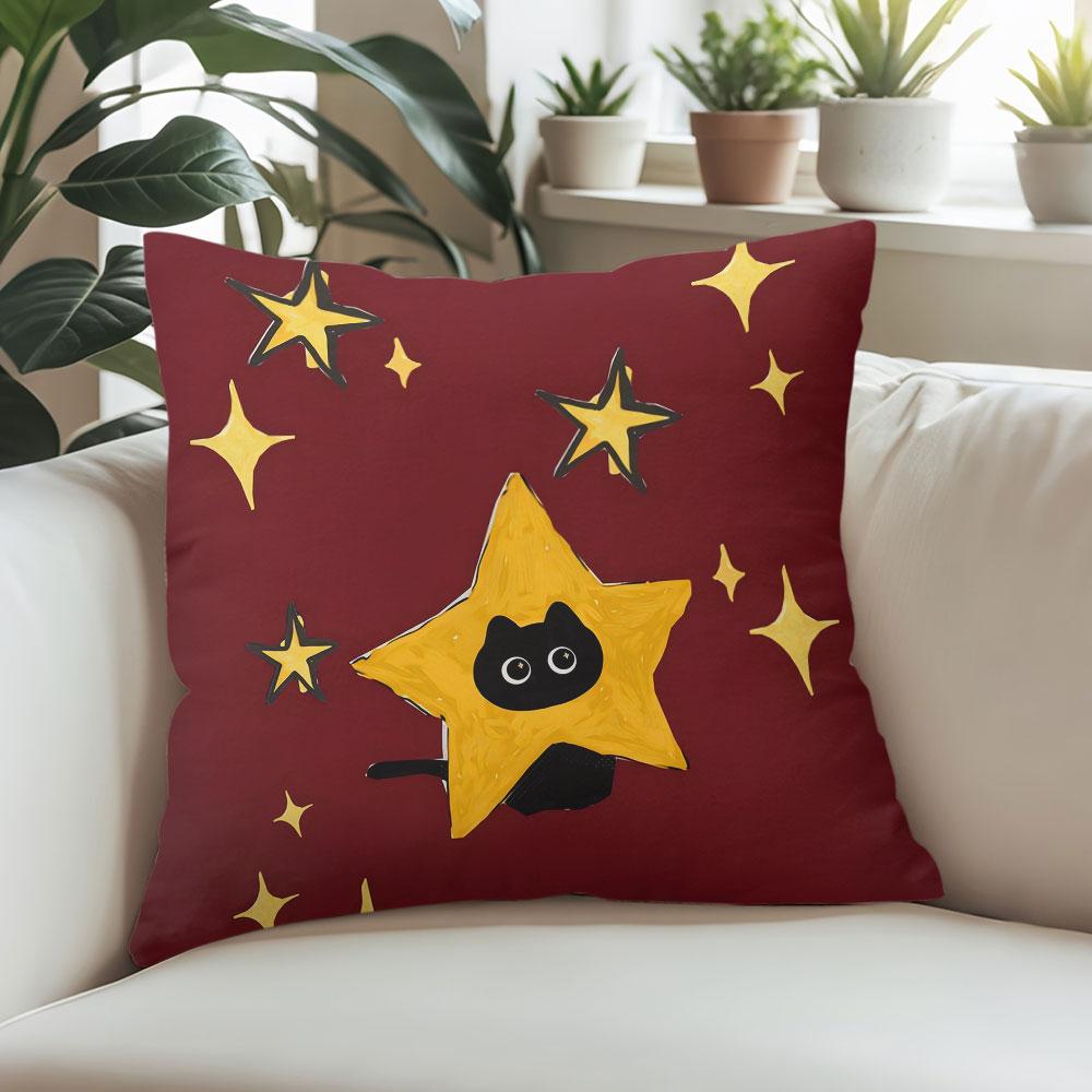 Star Cat Square Jacquard Pillow Cover for Sofa Office Waist Cushion Cover Home Decorative Pillowcase