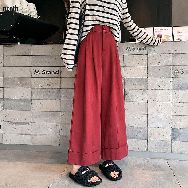 Women s Autumn Wide-Leg Rolled-Up High-Waisted Washed Cotton Pants Small