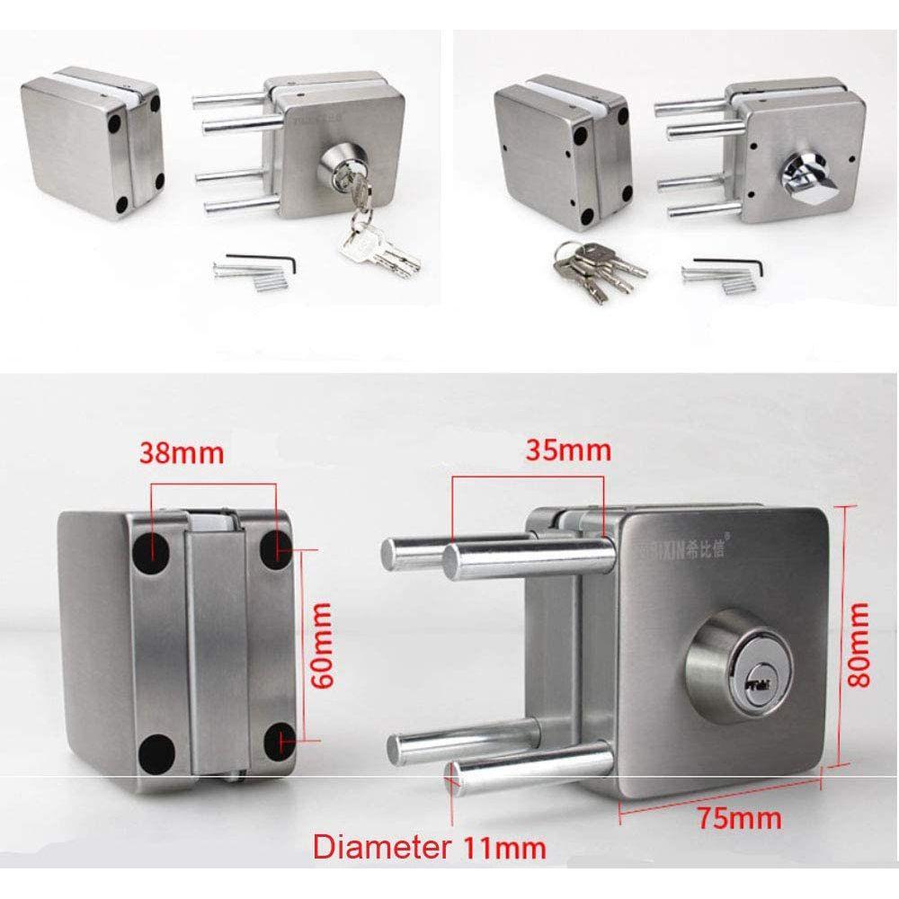Hotel Anti-Theft Security 304 Stainless Steel 10-12mm Glass Lock 4 Bolts Both Sides Open Double Glass Door Lock