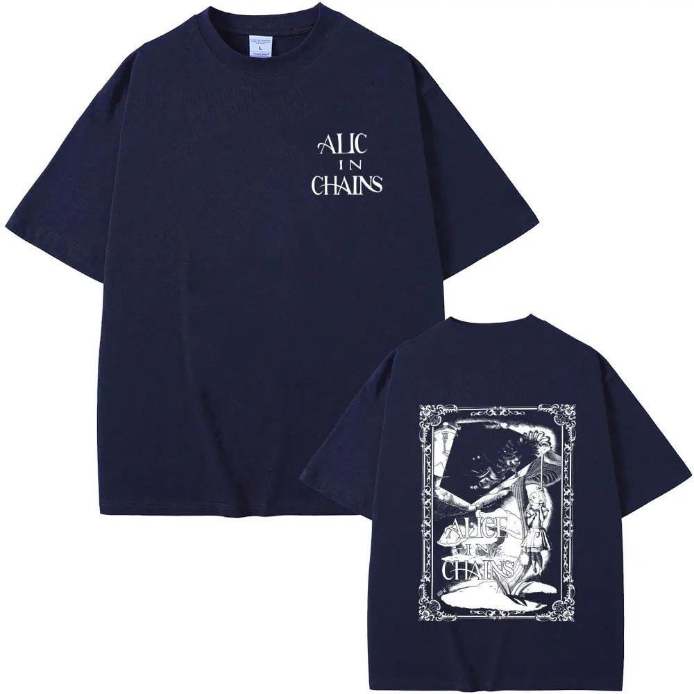 Alice in Chains Grunge Band x Alice in Wonderland Visual Theme Black Oversize TShirt Front Minimalist Band Name Print S