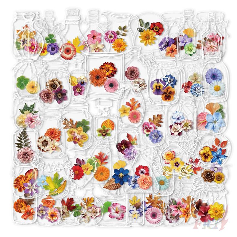 50Pcs/Set Ins Bottle Flowers PET Stickers Waterproof DIY Fashion Doodle Decals Stickers