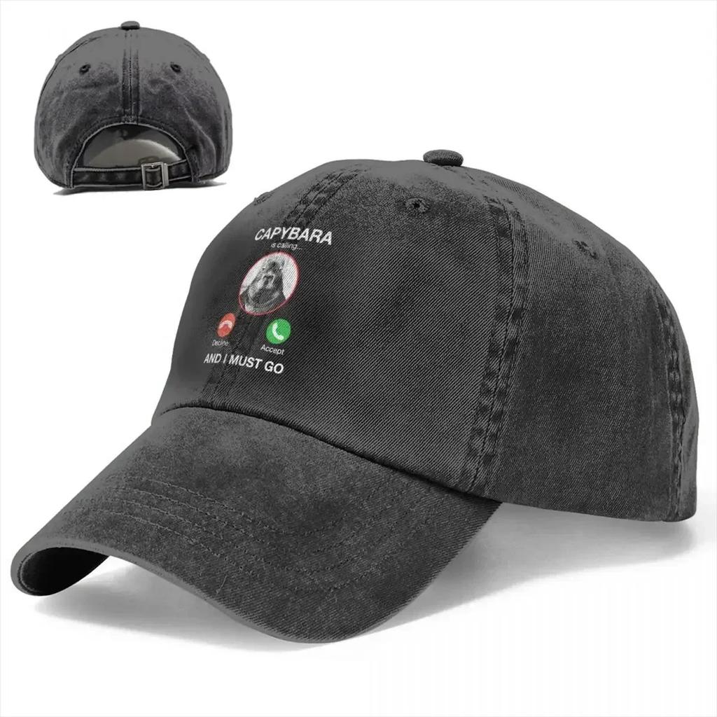 Capybara Is Calling And I Must Go Funny Capybara Phone Unisex Style Baseball Caps Distressed Denim Caps Hat Adjustable Headwear