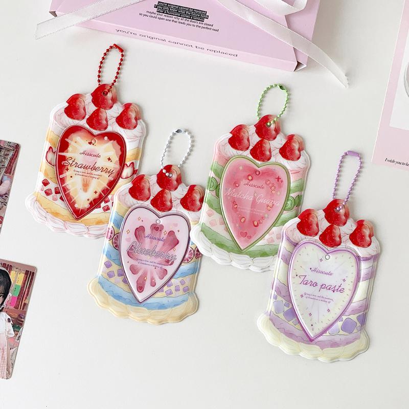 Kpop PVC Photocard Holder with Keychain Pendant Kawaii Card Protector for 54x86mm Idol Photo Fit Students Girls Gift