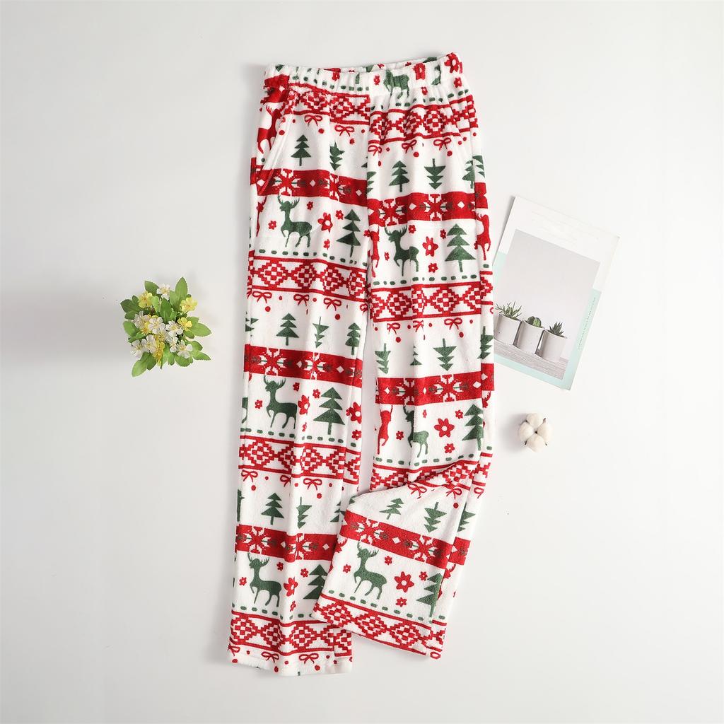Women Pajama Pants Plush Sleep Pants Soft Elastic Waist Pajama Bottoms Patterned Pants With 2 Pockets