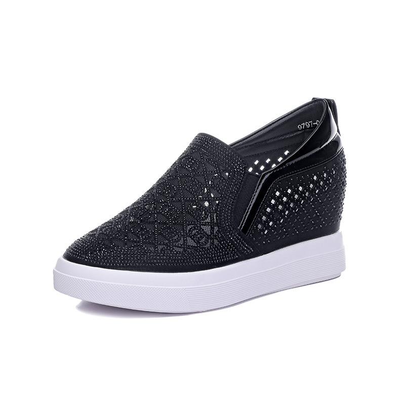 

Модные женские кроссовки Air Mesh 7 см, полые, со стразами, на платформе, танкетке, летние, скрытый каблук, дышащие, модные, высокого бренда 36