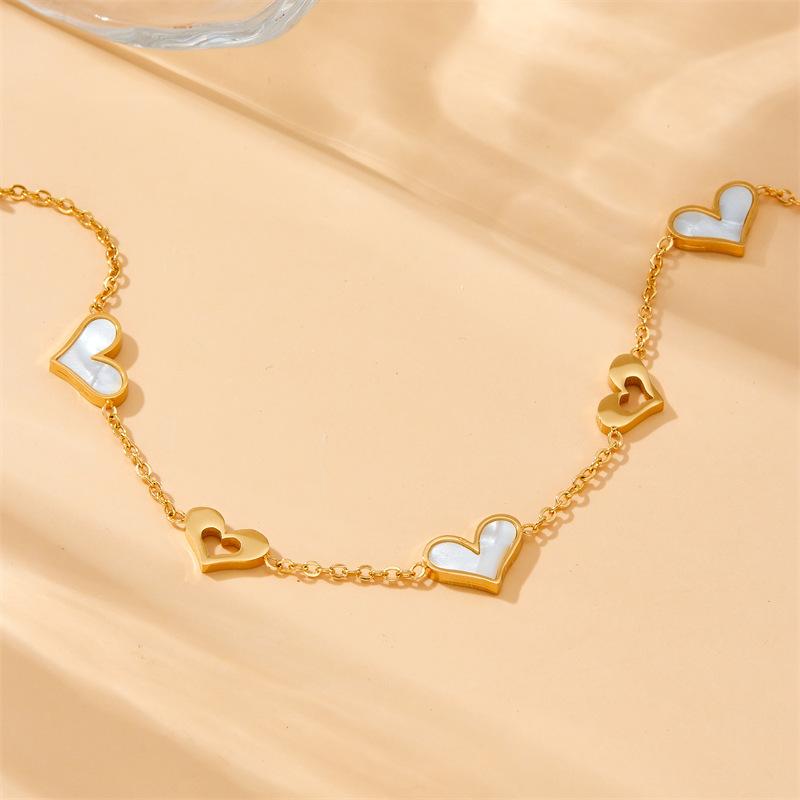 Gold Plated Heart Shell Bracelet, Dainty Open Solid Heart Charm Link Chain, Minimalist Everyday Jewelry for Women Gift